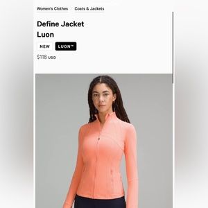 lululemon NEW W TAG Define
Jacket *Luon Sunny Coral Size:
4